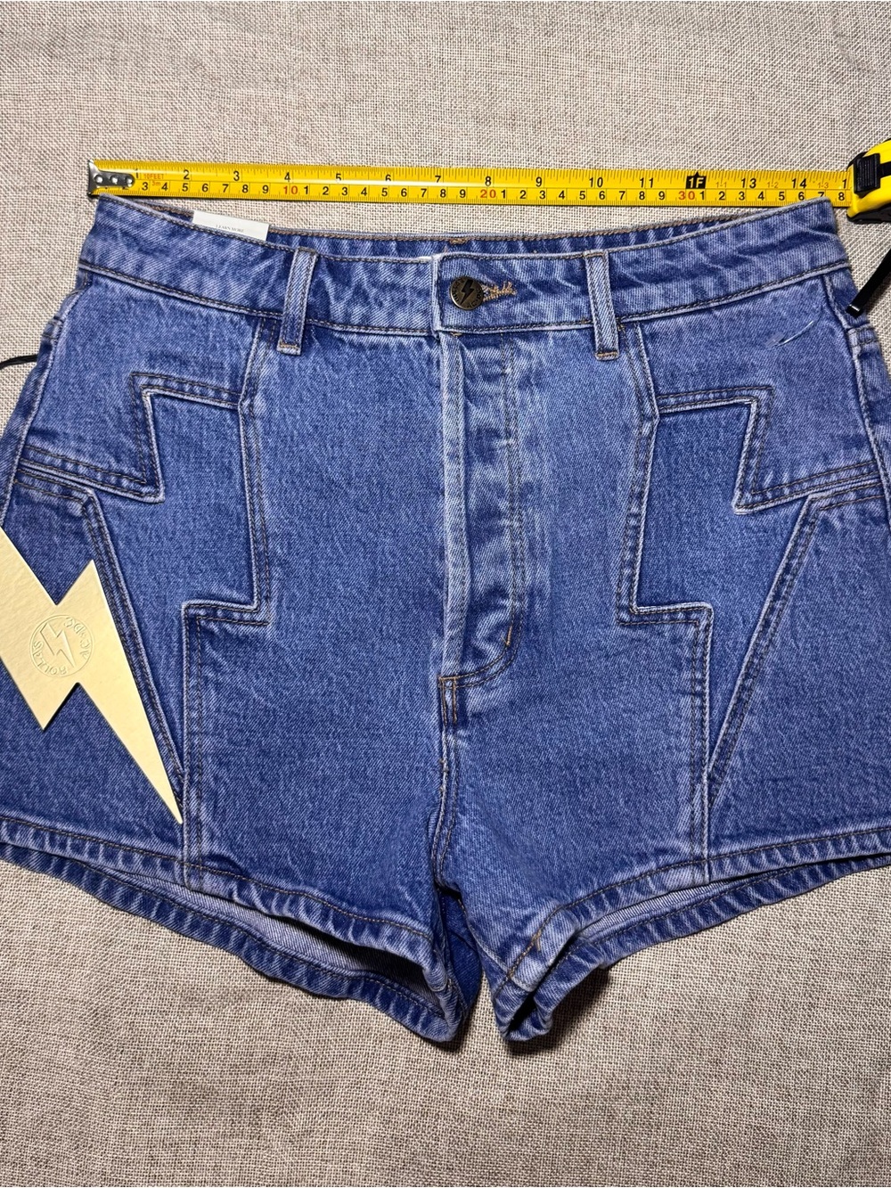 Rolla's x AC/DC Lightning Denim Shorts NWT Size 29 High Rise Blue Jean Shorts - Picture 4 of 13